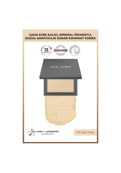 Alix Avien Kompakt Pudra 12 Saate Kadar Kalıcılık Nötr Cilt Alt Tonu Compact Powder 04 Light Ivory