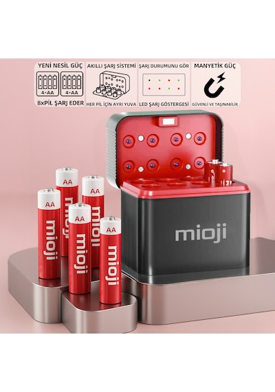 Mioji BT12 AA ve AAA 1.5V Pil Şarj Cihazı Siyah