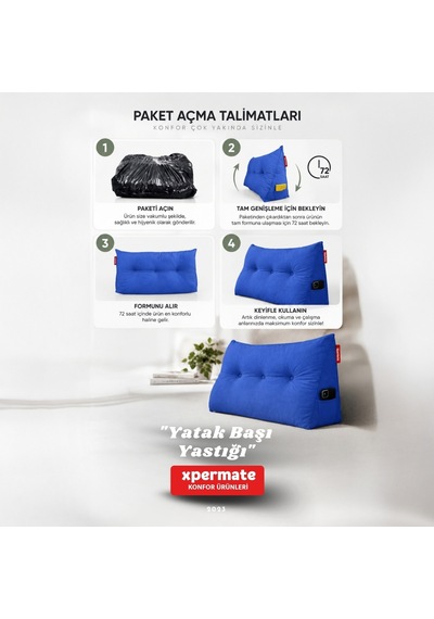 Yatak Başı Yastığı Sırt ve Bel Destek Yastığı 120 CM Yaslanma ve Dinlenme Yastığı Mavi