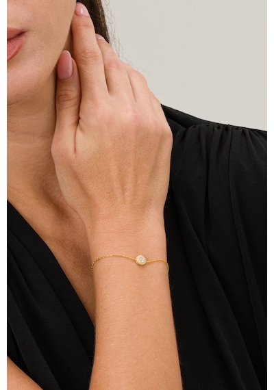 Zirkon Taşlı Gold Tektaş Anturaj Minimal Gümüş Bileklik Sa00032