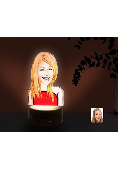 Kişiye Özel Kadın Karikatürlü Dekoratif 3D Biblo Led Işıklı Gece (481496593)