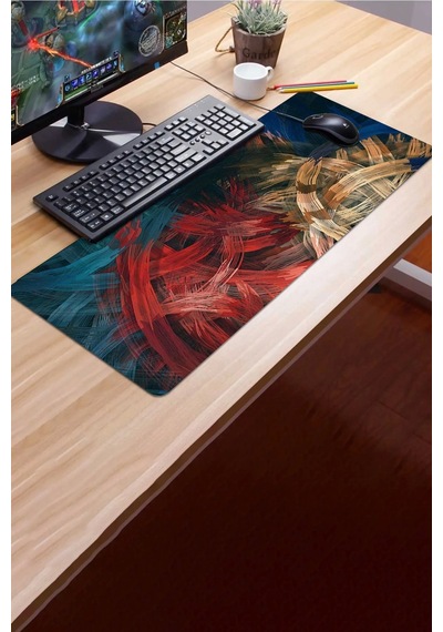 Sonictouch Soyut Renkli Çizgiler Gamer Oyuncu Dikişsiz Sıvı Geçirmez Klavye Mouse Pad 32x70cm Mousepad