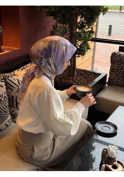 Qalortex Scarf Pamuklu Soft Roza Desen Eşarp-yağ Yeşil Yağ Yeşili