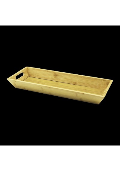 Bambu Ahşap Sunum Tepsisi 16x40x4 Cm Çift Kulplu Açık Mavi
