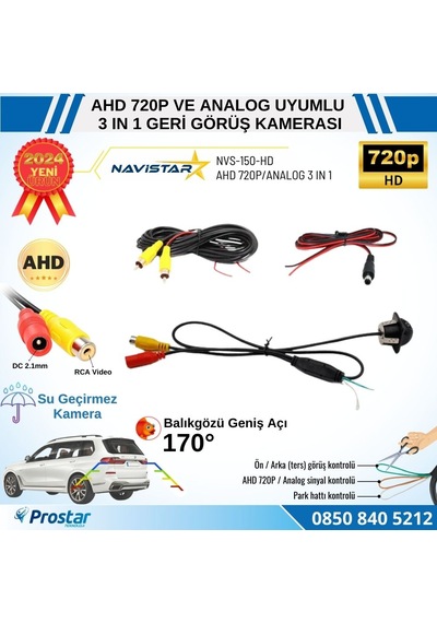 Ahd 720p Ve Analog Pal Çevrilebilir 170 Derece Balıkgözü Geniş Açılı Geri Görüş Kamerası