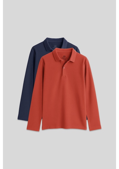 Basic Polo Yaka 2li Paket Lacivert-coral Unisex Çocuk T-shirt - 11170 Mavi - Turuncu