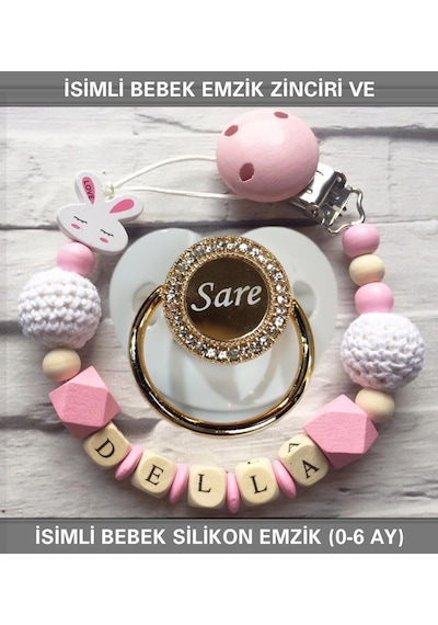 Sahi Aksesuar İsimli Bebek Emzik Zinciri ve Bebek Silikon Emzik BEZYI233 Pembe