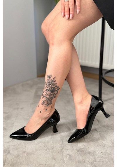 Preshley Kadın Sity Siyah Rugan 6 Cm İnce Topuklu Stiletto Siyah