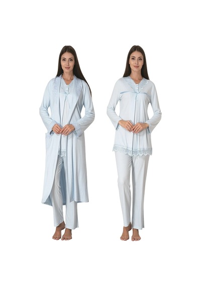 Effortt Sabahlıklı Lohusa Pijama Takımı Mavi - 4034 Mavi