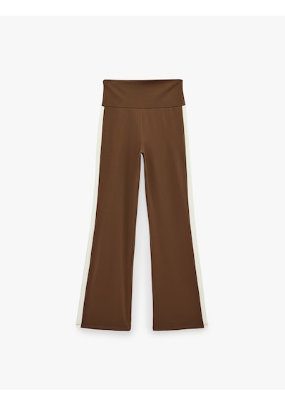 Koton Şerit Detaylı Normal Bel Slim Fit İspanyol Paça Spor Tayt Kahverengi 7wak40133nk Kahve