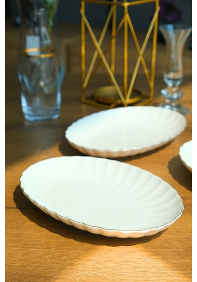Kütahya Porselen Bone Luz Altın File Kayık Tabak 27x19cm Bnlzf28ky20 2 Li Krem