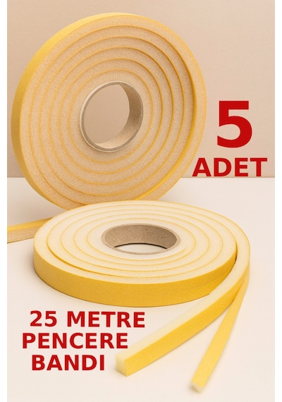 5 Adet X 5 Mt 25 Metre Yapışkanlı Pencere Bandı Soğuk Ve Toz Geçirmez İzolasyon Isı Yalıtım Süngeri 25 M