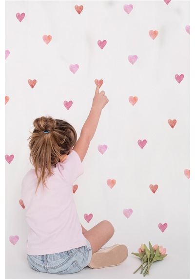 Kalp Sticker Seti, 77 Adet Pembe Tonlarda Özel Kesim Duvar Cam Çocuk Odası Sticker, Soft Kalpler Dijital Baskı