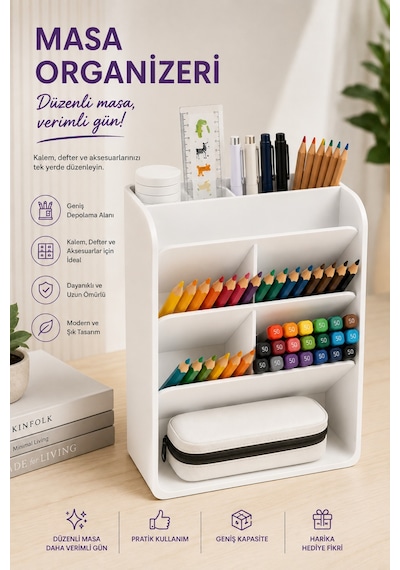 Masa Üstü Çok Amaçlı Organizer / İstediğiniz Renkte Üretim Beyaz