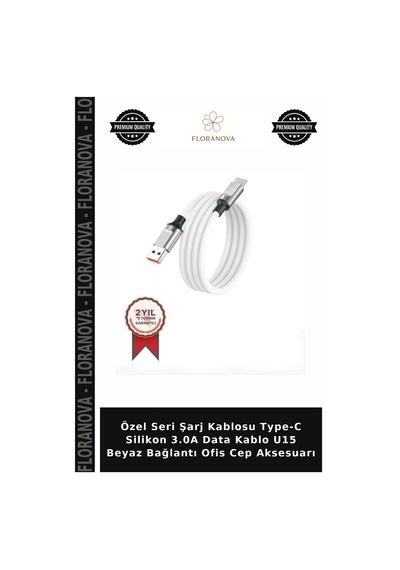 Özel Seri Şarj Kablosu Type-c Silikon 3.0a Data Kablo U15 Beyaz Bağlantı Ofis Cep Aksesuarı