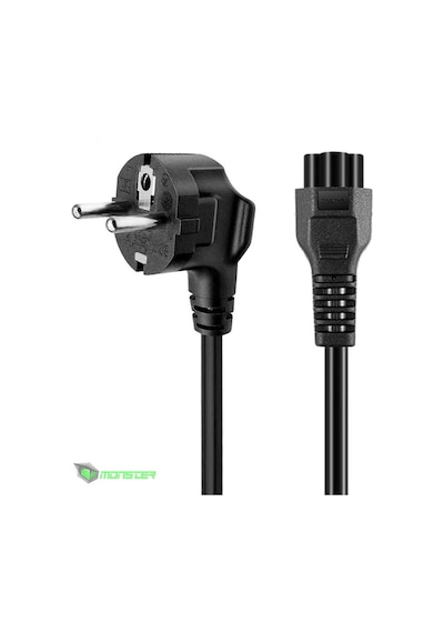 Monster Notebook Adaptör Güç Kablosu 1.2 Mt Yonca Power Kablo Laptop Bilgisayar Kablosu Siyah