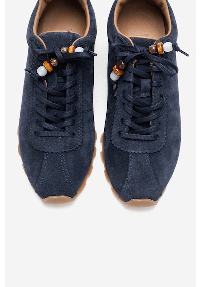 Brea Lacivert Süet Hakiki Deri Boncuklu Kadın Günlük Sneaker Lacivert