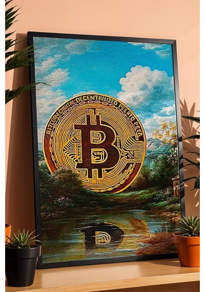 Bitcoin Gold Kripto Para Çerçeveli Tablo Modern Finans Sanatı Modifiye Sanat