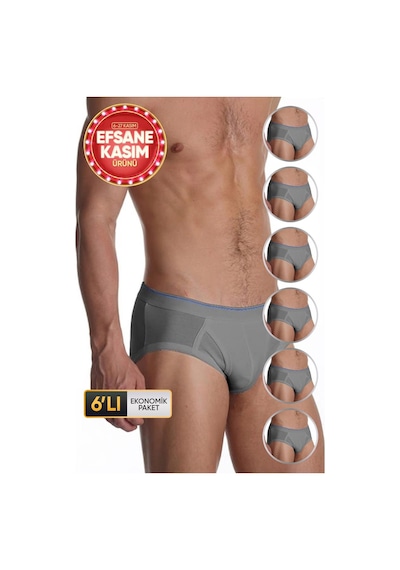 Çift Kaplan Erkek Elastanlı Gri Slip 887 6'lı Ekonomik Paket Gri