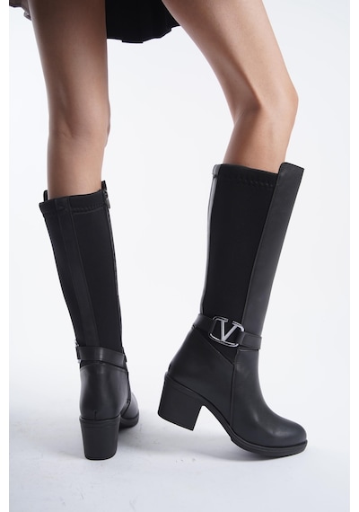 Asmi Shoes Kadın Virona Tokalı Dalgıç Kumaş Çizme Siyah Siyah