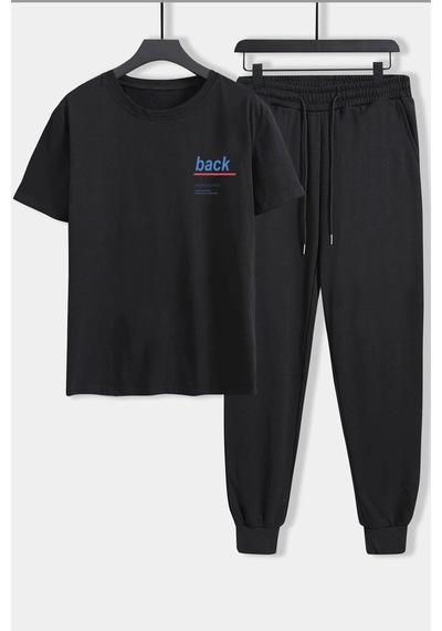 Uyguntarz Unisex Back Baskılı 2'li Eşofman Takımı Siyah