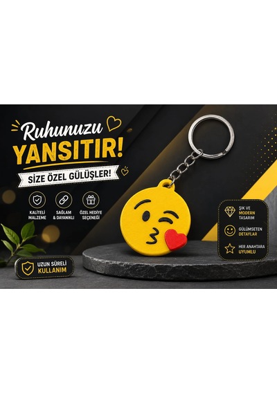 Emoji Anahtarlık , Kalpli Öpücük Emoji Şeklinde Araç Anahtarlık - Emoji Araba Anahtarlığı