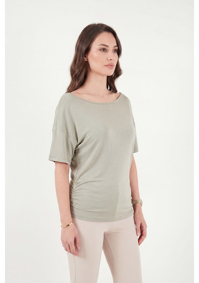 Lela Standart Fit Drape Detaylı Yarasa Kol T Shirt Bayan T Shirt 5866962 Olive