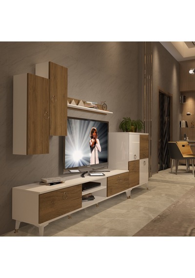 Decoraktiv Eko 6 Mdf Dvd Gold Tv Ünitesi Tv Sehpası - Beyaz Pera Beyaz - Meşe