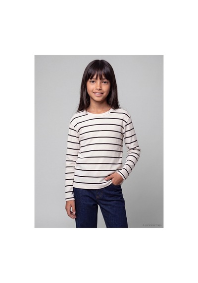 Lc Waikiki Alıta Cıty Farkıyla Lcw Kids Bej Çizgili Kız Çocuk Tişört Bej - 928160515 Bej