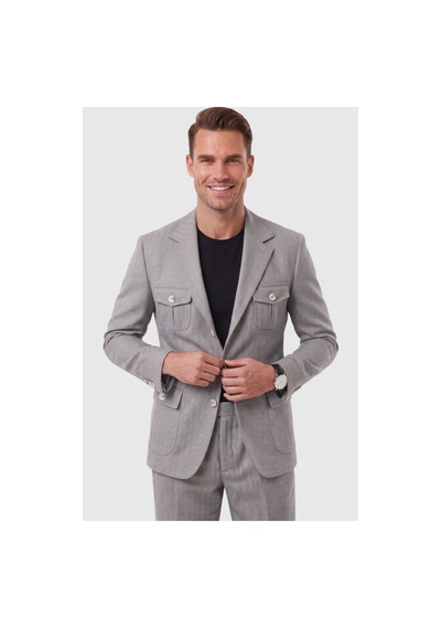 Deepsea Erkek Gri Safari Ceketli Slim Fit 2'li Takım Elbise Pileli Duble Paça Pantolon 2600723 Deepsea Erkek Gri Safari Ceketli Slim Fit 2'li Takım Elbise Pileli Duble Paça Pantolon 2600723