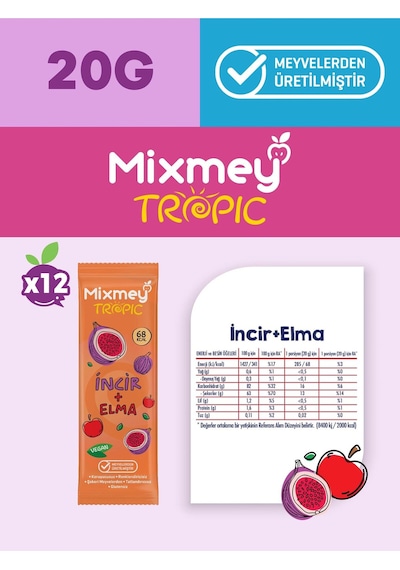 Muz + İncir Karma Meyve Barı 24 Adet Atıştırmalıklar Vegan, Glutensiz 20gr X 24 Adet