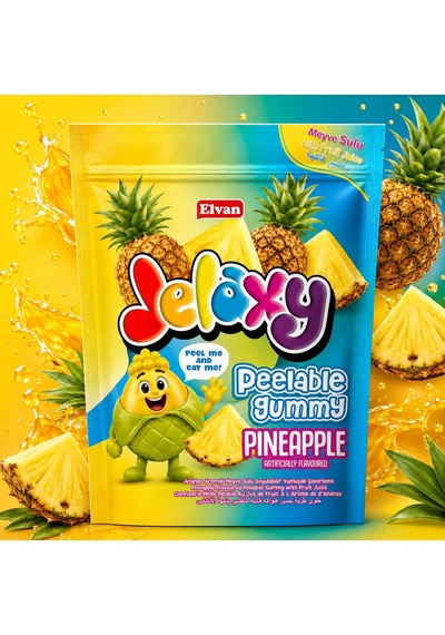 Jelaxy Peelable Ananas Aromalı Soyulabilir Yumuşak Şekerleme 65 Gram 12 Adet 1 Kutu