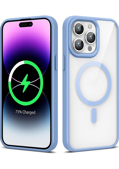 Zore Apple Uyumlu iPhone 14 Pro Max Kılıf Magsafe Wireless Şarj Özellikli Silikon Ege Kapak - Açik Mavi