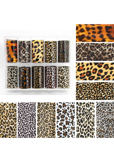 10lu Tırnak Süsleme Folyosu Leopar Dizayn Nail Art Transfer Folyo