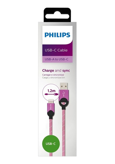Philips Dlc2628r/97 Usb-a To Usb-c Örgülü Hızlı Şarj Kablosu, 1.2 Metre, Pembe