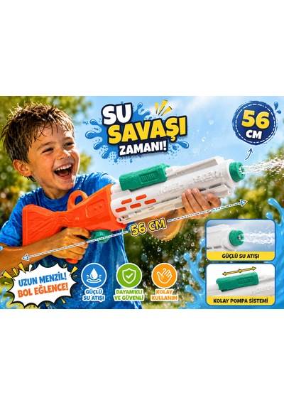 56 Cm Büyük Boy Pompalı Su Tabancası Güçlü Basınçlı Su Atar Oyuncak 001