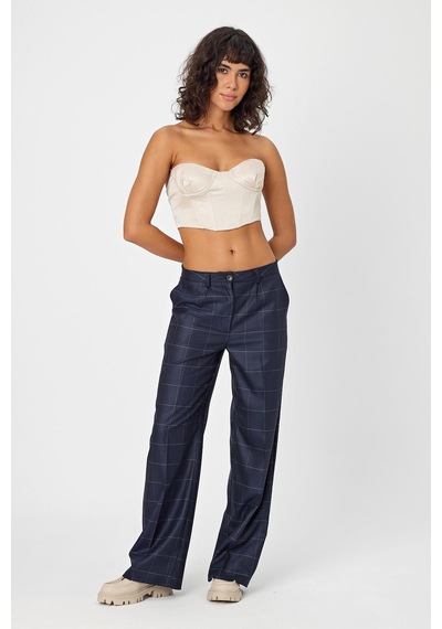 Alexander Gardi Alexandergardi Wide Leg Bol Paça Kareli Çift Cepli Klasik Kadın Pantolon B24-0001 001