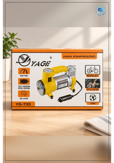Hava Kompresörü El Fenerli Metal 12v Psı Araç Lastik Şişirme Oto
