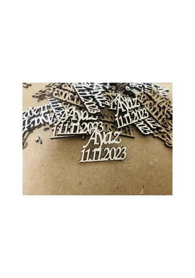 25 Adet Ahşap İsim Krem Renk Ahşap 4x3 Cm Ebatlı
