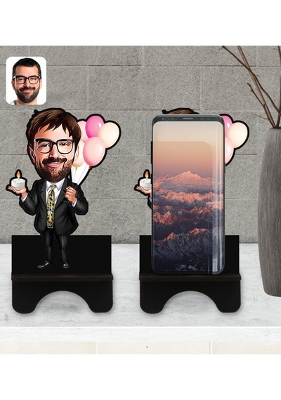 Kişiye Özel Erkek Doğum Günü Karikatürlü Ahşap Biblo Telefon Stan (533056710)
