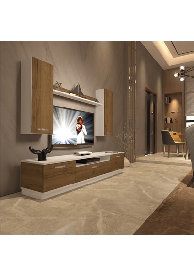 Decoraktiv Trendstyle 5d Mdf Tv Ünitesi Tv Sehpası - Beyaz Pera Beyaz - Meşe