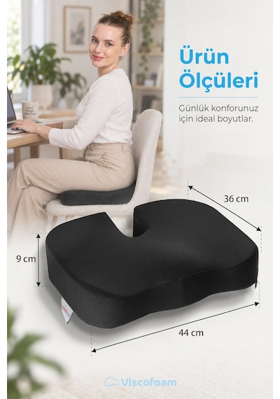 Viscofoam Ortopedik Oturma Minderi Hemeroid Kuyruk Sokumu Coccyx Oturma Minderi Visco Minder Siyah