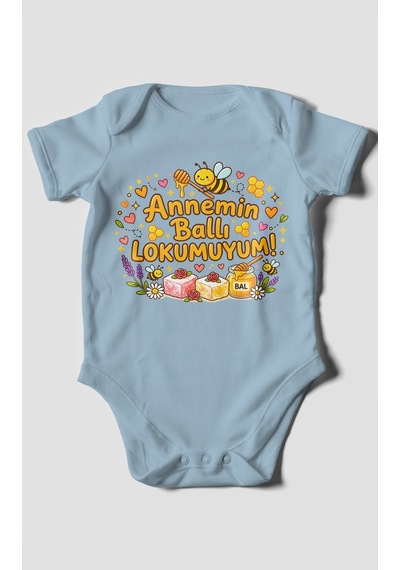 Morivokids Annemin Ballı Lokumuyum Kısa Kollu Bebek Body %100 Pamuk Bebe Mavisi