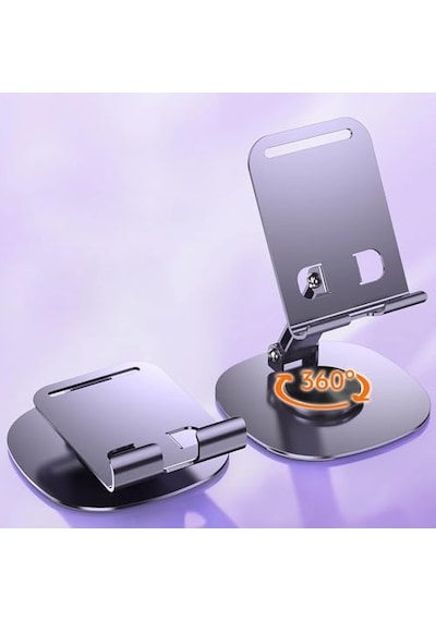 Ayrex Ht-72 Metal Masa Üstü Telefon Tutucu Alüminyum 360 Derece Dönebilir Tablet Standı Lila Diğer