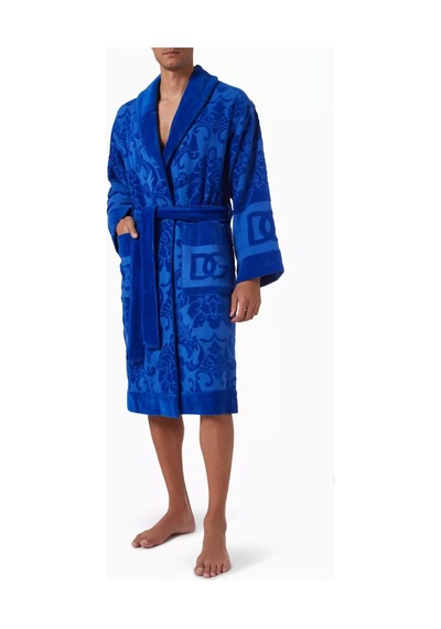 Dolce & Gabbana Casa Unisex Logo Jakarlı Bornoz, Pamuklu, Yumuşak Doku, Şık Görünüm Lacivert