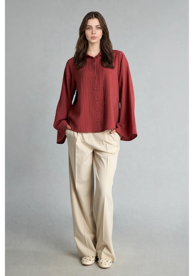 Defacto Relaxed Fit Dokulu Çizgili Uzun Kollu Tunik H7503ax26aubr268 Bordo-br268