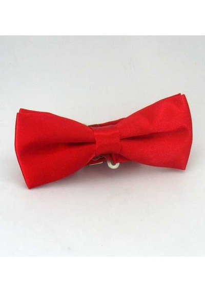 Kırmızı Çocuk Boy Düz Renk Saten Papyon - Cp-03