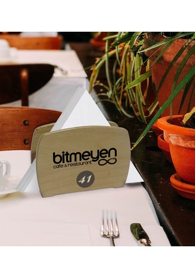 Restoran & Cafe & Barlara Özel Logolu Lüks Ahşap Peçetelik-2