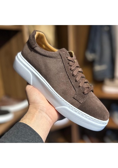 Alza %100 Hakiki Deri Erkek Sneaker Günlük Rahat Ve Şık Ayakkabı - Kahverengi Süet
