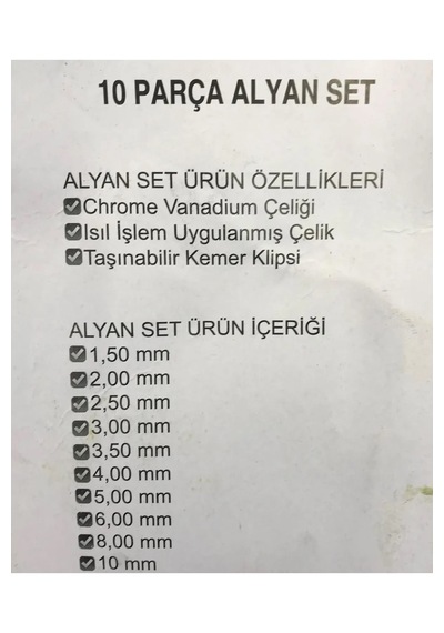Real Özs Realözs 10 Parça Alyan Set 1,5mm-10mm